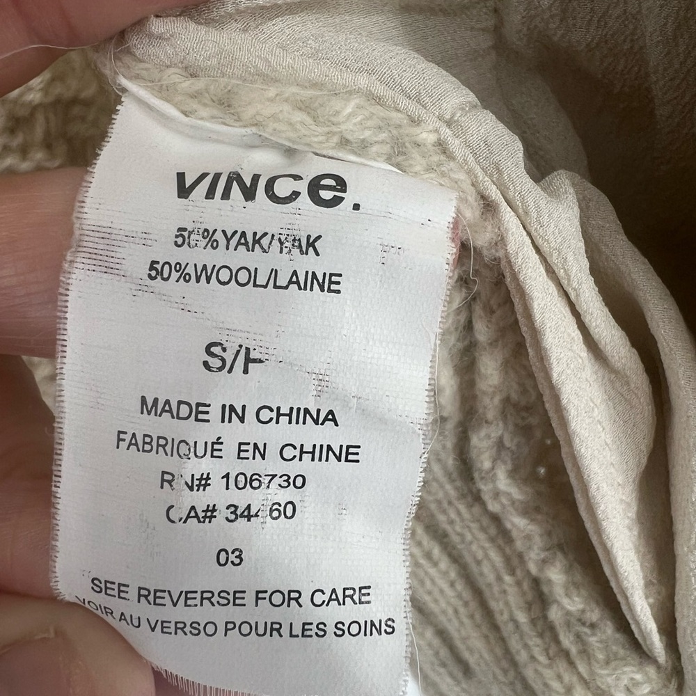 Vince Beige Cable Shawl Yak/Wool Cardigan Size S - Picture 5 of 10
